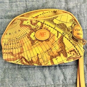 Vintage American Eagle Outfitters Map-Print Wristlet in Yellow and Tan